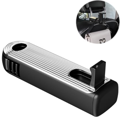 Loputon Kopfstützenhalterung Auto Haken, 2-in-1 Auto Kopfstützen Haken mit Handyhalterung, Versteckter Auto Haken, Autositzhaken für Geldbörsen und Taschen (Silber, 1 Stück)