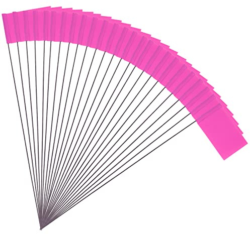 50 Pezzi 5,1x7,6cm Bandiere di Marcatura per Prato con Asta in Acciaio Vinile Bandierine Calcio d'Angolo per Uso Industriale Servizi Pubblici Sotterranei Architettura del Paesaggio (Rosa)