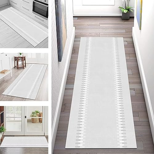 Teppich Läufer Lang Flur Küche rutschfest waschbar Küchenläufer Korridor Tepiche 60X150CM Grau Weiß Teppichläufer Teppichmatte Meterware Läufer Teppich für Schlafzimmer Wohnzimmer Breit 40-120cm