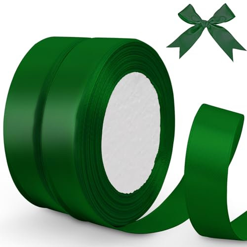 Bontiady Satinband Grün 20mm, 44m Geschenkband breit, Schleifenband, Stoffband für Geschenkverpackung, Basteln, Weihnachten, Nähprojekte, Haarschleifen, Geburtstag Deko, Hochzeitsdekoration.