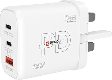 SKROSS USB Charger, 65W, 3 Port | USB A & USB C PD Support, Fast Charger, Compatible with MacBook, iPhone, Galaxy S25/S24/S23, iPad Pro, Pixel and More