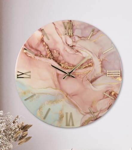 Generico Orologio da Parete, Soggiorno, Cucina, Moderno,Effetto marmo, Base legno, Lavorazione a resina, Numeri a rilievo, Diametro disponibile 40/60/80/100 cm, Made in Italy (60, Mistico)