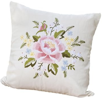 LOVIVER Embroidery Pillow Covers Kits Cushion Cover DIY with Pattern Sewing Supplies Easy to Use Unfinished Gift for Beginners Adults, F