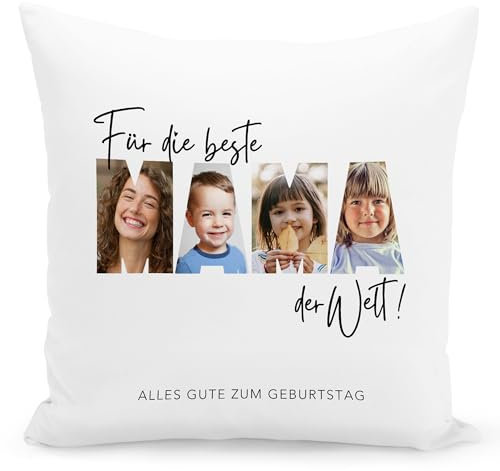DEL MÀ Unique & Personal Mama Kissen mit Foto Bedrucken Lassen Fotogeschenk Fotokissen personalisiert Deko Kissen mit Bild Geschenk für Mütter Muttertagsgeschenk 40x40 cm inkl. Füllung und Bezug