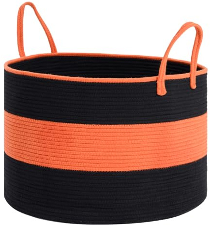 HOMHOLDON 110L Extra Large Laundry Baskets, Storage Basket for Organizing,Woven Basket for Storage,Cotton Rope Basket,Nursery Basket,Large Blanket Basket for Living Room,Toys Basket(Black/Orange)