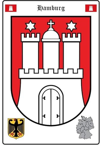 mrdeco Metall Schild 30x40cm gewölbt Hamburg Wappen Blechschild