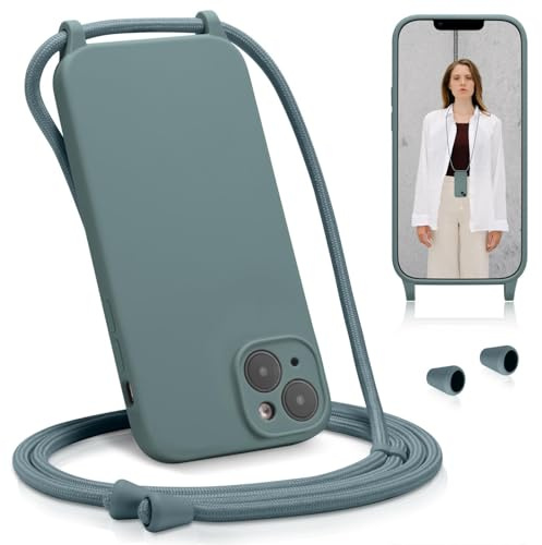 Verco Liquid Silikon Handyhülle für iPhone 12 Case [verstellbare Kette] Schutzhülle Handykette für iPhone 12 Hülle - Ideal für Festival und Outdoor