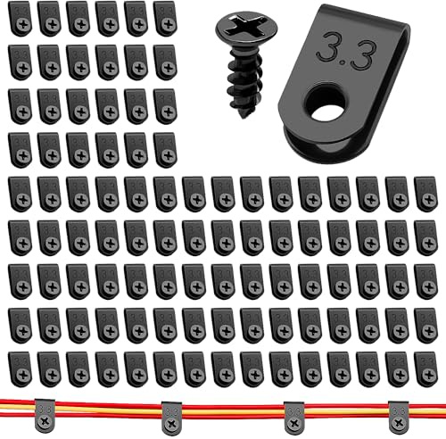 VooGenzek 100 Stück 3.3mm (1/8 Zoll) Nylon U-Type Kabelhalter, Cable Clip Drahtklemme mit 100 Stück Schrauben, für Drahtmanagement (Schwarz)