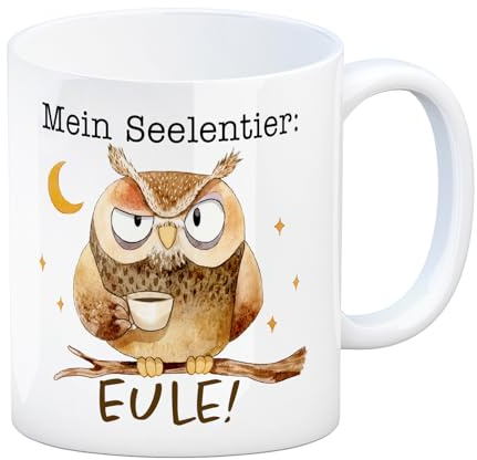 Eule Kaffeebecher mit Spruch Mein Seelentier Eule Lieblingstier Uhu Tasse Geschenk für Nachtmensch Spirit Animal Eule Männer Kaffeetasse