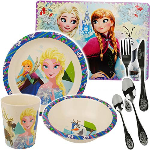 alles-meine.de GmbH 8 TLG. Set - Kunststoff - Geschirrset + Kinderbesteck - die Eiskönigin - Frozen - BPA frei - Trinkbecher + Teller + Müslischale + Platzdeckchen - Kindergeschi..
