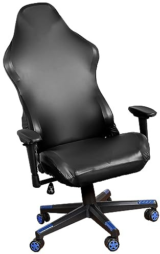 Mswborml Impermeable Funda para Silla Gaming de Piel PU Funda para Silla Gaming Anti Gatos Fundas para Sillas de Oficina Ajustables con Brazos, Modernas Fundas para Sillas de Juegos,Negro