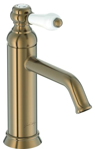 Jacob Delafon Mitigeur Lavabo Louise, Style rétro, Bronze | Poignée céramique. Installation brevetée en 35s. Débit 5L/min. Bec 8,9cm.