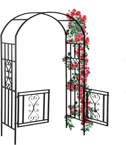 Yidelchon Arco De Jardín para Plantas Trepadoras, Pérgola De Jardín De Metal con Puerta, Cenador De Jardín Fácil Montaje, Arco Enrejado Resistente A La Intemperie(Black)