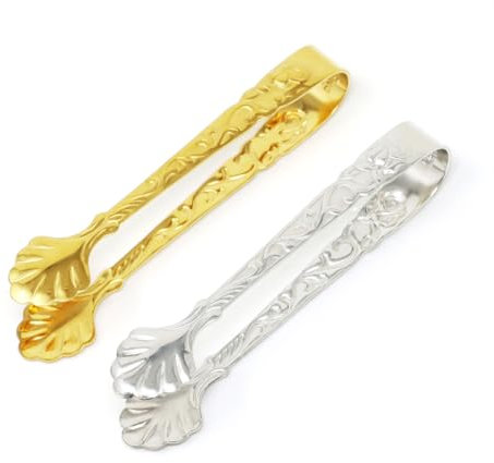 Honbay 2PCS Stainless Steel 3.74 Inch Vintage Rose Handle Sugar Cube Tongs Ice Cube Tongs Mini Serving Tongs Small Food Clips Kitchen Tiny Tongs for Appetizers Desserts Tea Coffee Party