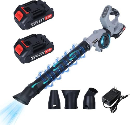 Cordless Leaf Blower, Leaf Blower Cordless with 2 Batteries and Chargers, 3 Speed Modes Garden Blowers Cordless, 21V Battery Leaf Blower for Lawn Care, Patio, Indoor
