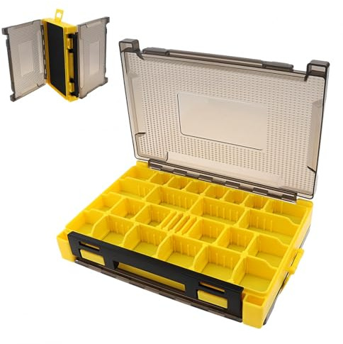 OriGlam Boîte de rangement double face pour accessoires de pêche, 20,5 x 14,5 x 4,5 cm, avec compartiments et fentes en éponge, translucide et résistant à l'eau