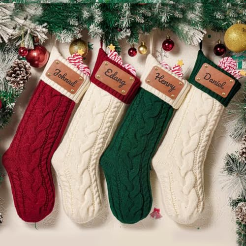 HOBULL Weihnachtsstrumpf Personalisiert Nikolausstrumpf mit Namen, 3 Stück 46cm Großer Gestrickt Weihnachtssocken Kamin zum Aufhängen für Familie, Kinder, Weihnachtsdekoration