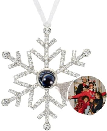 Bocheng Weihnachtsbild-Ornament, Foto-Ornament, personalisierte Weihnachtskugel, personalisierte Weihnachtsdekoration, Projektions-Ornament (Silber, 5 cm)