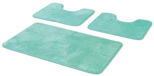 Comart - Set Tappeti Bagno Tahiti - 3 Pezzi Assorbenti Antiscivolo Turchese