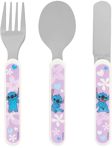 Disney Stitch Kids Cutlery Set by Polar Gear | 3pc Cutlery Set Disney Gifts for Girls & Boys | Lilo & Stitch Gifts Cutlery Made from Food-Safe Stainless Steel & ABS Plastic for Children 36 Months Up