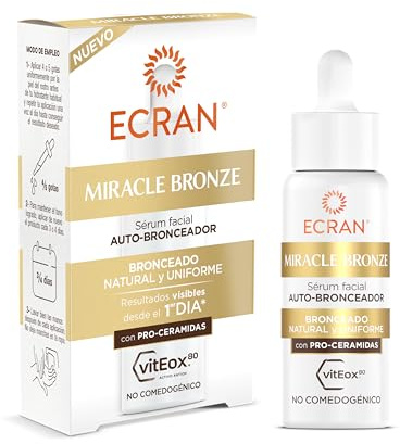ECRAN Miracle Bronze Autobronceador Facial - Loción Bronceadora con Pro-Ceramidas - Bronceado Natural, Uniforme y Progresivo sin Sol - Textura Ligera, No Reseca ni Engrasa - 4 Días de Duración - 50 ml