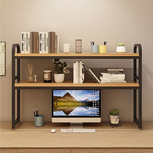 2 Capas Estante Librería De Sobremesa - Estantería De Sobremesa Para Escritorio De Ordenador, Organizador De Escritorio Multifuncional, Estante De Almacenamiento De Escritorio De La Oficina(Black+Teak