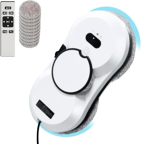 PZCC Robot Lave Vitre, Nettoyeur de Vitres Rechargeable, avec Fonction de Pulvérisation d'eau Automatique et 10 Chiffons, Détection Intelligente, Convient Aux Fenêtres, Sols, Miroirs (Blanc)