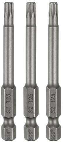 sourcing map 3 punte per cacciavite a testa Torx T25 da 1/4 gambo esagonale 65 mm lungo magnetico senza foro punta a prova di manomissione 6 punti cacciavite a stella punte per trapano avvitatore