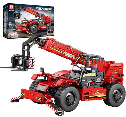 Reobrix Telescopic Arm Forklift Building Blocks Set with Motor, RC Crane Mechanical Model, Remote Control Tractor, Technic Truck Toy for Adults, MOC Buildinng Toys, Ideas for Boys 14+