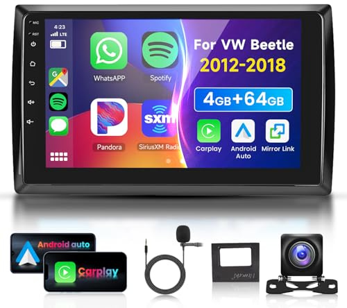 4G 64G VECHTEL 9 Autoradio Bluetooth Für VW Beetle 2012-2018 Carplay Android Auto Wireless,WiFi GPS Navi RDS/FM DSP,1280 * 720,Android 15 Radio 2 din mit AHD Rückfahrkamera