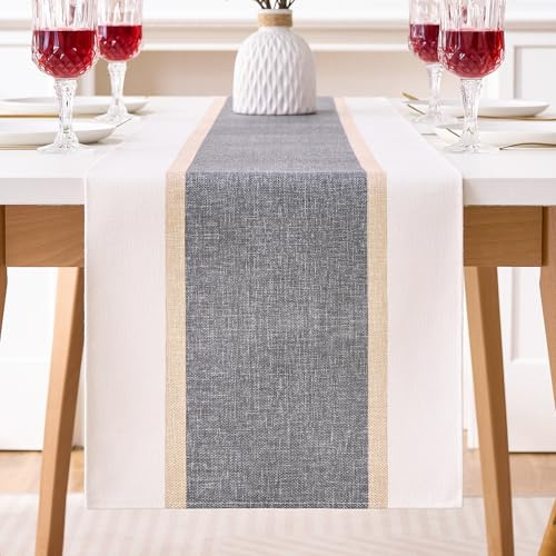 Tischläufer Grau 40x140 Modern Streifen Grau Beige Tischläufer Herbst Abwaschbar Outdoor Wasserdicht Landhausstil Küche Tisch Läufer Wohnzimmertisch Dekoration Outdoor Party Dekor