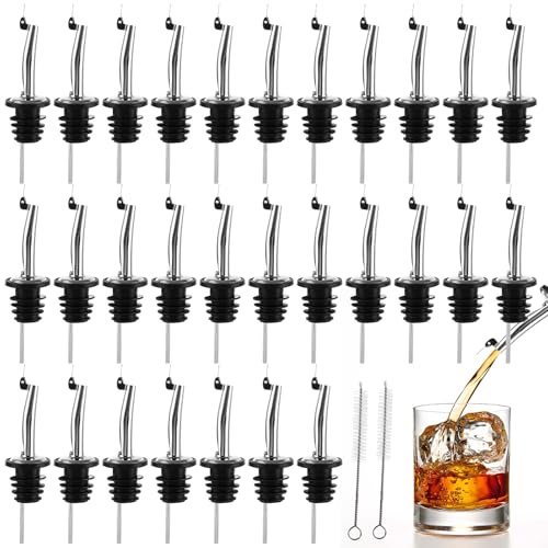 AKOLAFE 40 Pcs Speed Pourers with Caps Freeflow Bottle Pourers for Spirits, Stainless Steel Oil Pourer Spout Oil Bottle Pourer for Wine Alcohol Olive Oil Coffee Syrup Vinegar Bottles