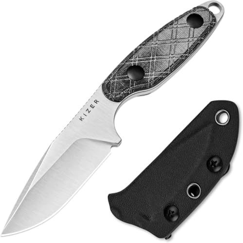 Kizer Muskrat Couteau à Lame Fixe, 3,15 154CM Motif Argyle Manche en Micarta Noir, Couteau EDC pour Hommes et Femmes, Couteaux de Randonnée, de Survie et de Camping en Plein Air avec Étui, 1064M1