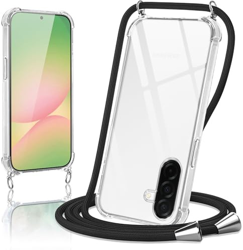 Micnkifo Handyband Hülle mit Band für Samsung Galaxy A56 5G, Necklace Handyhülle mit Kordel Schutzhülle für zum Umhängen, Transparent TPU Case Stoßfest Kratzfest Silikon Cover mit Kette, Schwarz