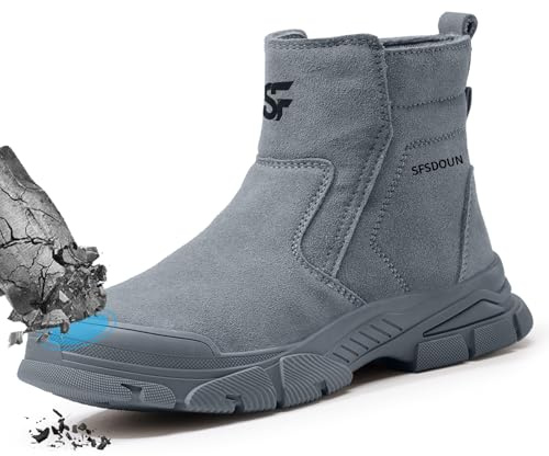 SFSDOUN Welding Boots for Men,Slip On Indestructible Steel Toe Work Boots for Men,Men's Fireproof Safety Steel Toe Shoes,Construction Men's Work Shoes for Welder.