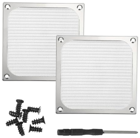 PATIKIL 120mm Fan Filter Grill, 2Pcs Ultra Fine Aluminum Mesh Ventilation Dustproof PC Cooling Fan Grill Covers with Screwdriver and Screws for Desktop Computer Case AC, Silver