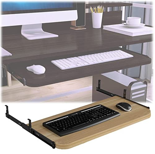 Höjdjusterbar tangentbordslåda, under skrivbord utfällbar tangentbordsplattform, ergonomisk trätangentbordsbricka 54/60/70 x 27 cm, platsbesparande design för hemmakontor