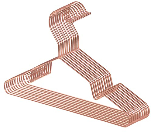 10-Pack Metal Coat Hangers, Heavy Duty Space Saving Wire Coat Hangers with Non-Slip Notches for Baby Shirts, Dresses, Jackets and Trousers (Rose gold)