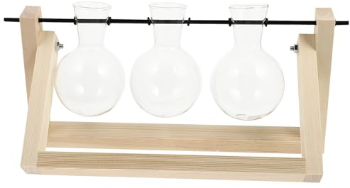 GALPADA Glass Planter Bulb Vase with Solid Wood Stand, 3-Bulb Hydroponic Tabletop Decor for Home and Office, Glass Hydroponic Ornament for Indoor Plant Propagation and Desk Decoration