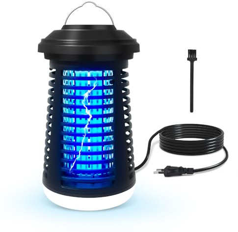 Tebies Insektenvernichter Elektrisch, 4200V Netz & 15W Lampe, 2-in-1 Beleuchtbar Elektrische Fliegenfalle, Wasserdicht Anti Mücken Lampe, Mückenlampe Fliegenlampe für Motten, Fliegen, Wespen