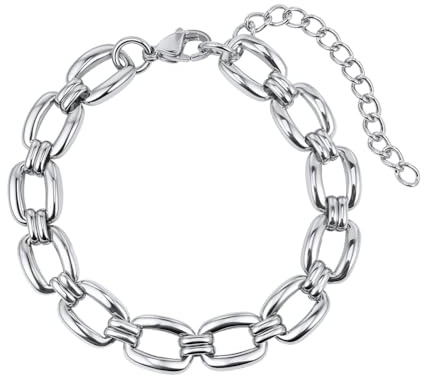 Bellitia Jewelry Pulsera Cadena Cubana Acero Inoxidable Hombre Mujer, Plateado Dorado, Pulseras Cubanas Cadenas Eslabones Regalos Parejas