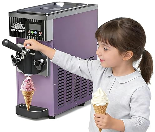 RoyceBee Machine à Glace Italienne Mono-Parfum, Machine à Glace Italienne de comptoir en Acier Inoxydable, Machine à Glace Italienne Professionnelle pour Restaurants, boutiques Purple