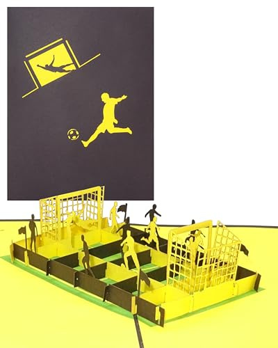 Pop Up Karte Fußballfan Schwarz & Gelb - 3D Fußball Geburtstagskarte & Einladungskarte zum Geburtstag für Fans von Dortmund, Aachen u.v.m.