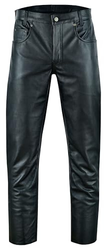 Bohmberg Pantalones de Cuero para Hombres - Jeans de Cuero Genuino - Pantalones de Motociclista - Pantalones de Motociclista - Talle Medio - Negro