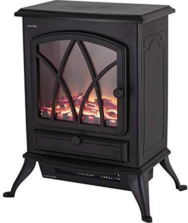 Warmlite WL46018 Stirling Portable Electric Fire Stove Heater with Realistic LED Flame Effect, Adjustable Thermostat, Overheat Protection, 2000W, Black