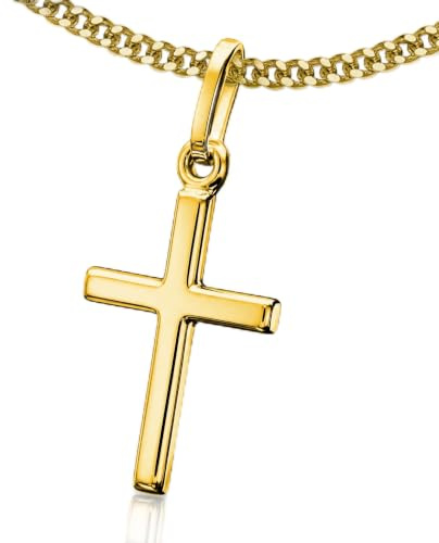 CLEVER SCHMUCK Cadena de cruz de oro para niños, 15 mm, brillante, oro 333 + cadena de eslabones de 40 cm, plata chapada en oro, en estuche color crema