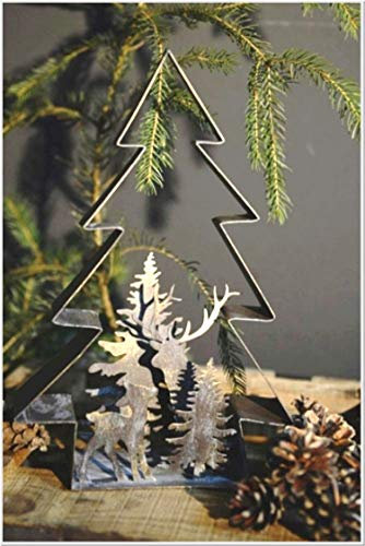 Dekobaum Weihnachtsbaum Baum mit Hirsch und REH in 3D Goldbraun Metall Christbaum H 30 cm Vintage Shabby Chic