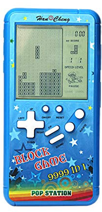 CZT Nueva carcasa de color pantalla grande consola de juegos de ladrillo retro cuerpo pequeño pantalla grande incorporada 23 juegos con 2 pilas AA (no incluidas) viajes al aire libre interiores (Azul)