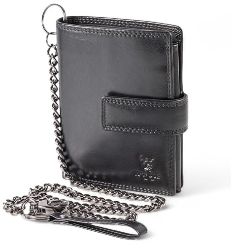 MATADOR Portefeuille de Motard Homme avec chaîne en Cuir véritable Noir Nappa - 10 Porte Carte Crédit - Blocage RFID/NFC – avec Boîte Cadeau - Portefeuille Porte Feuille a chaîne - Portefeuille Biker