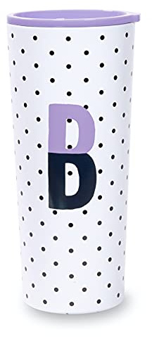Kate Spade New York Insulated Stainless Steel Initial Tumbler, 24 Ounce Double Wall Travel Cup with Lid, B (Purple)